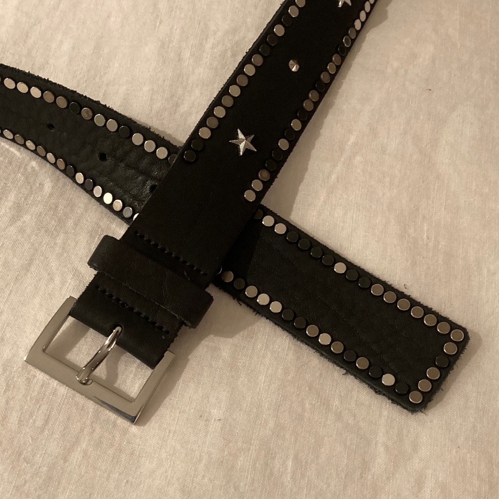 Zadig & Voltaire Women’s Black Studded Leather Belt 40.5” end to end 85